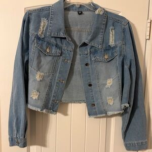 SHEIN Light Blue Distressed Jean Jacket